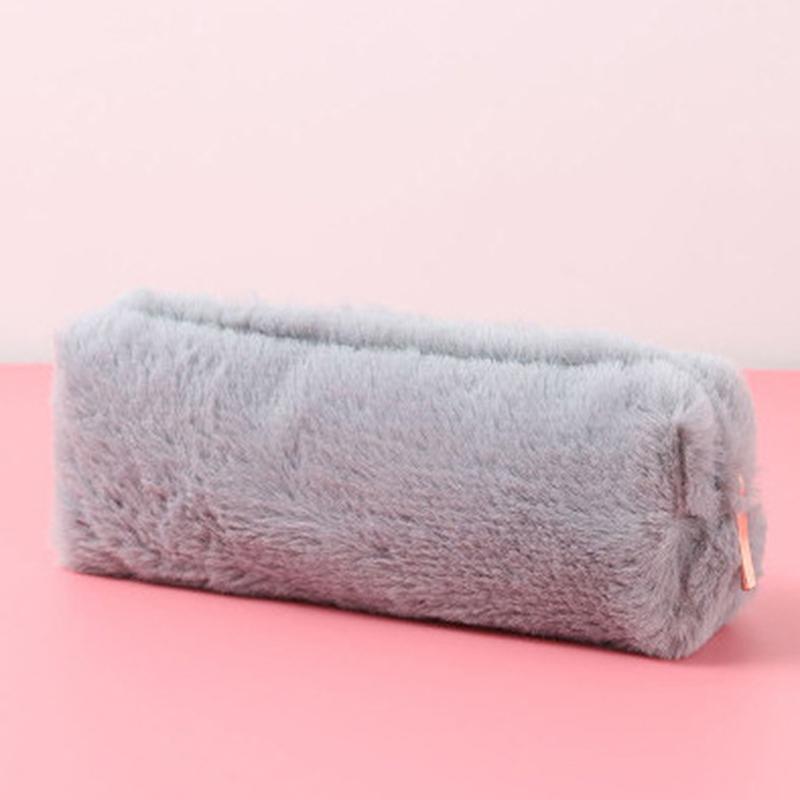 Cute  Plush Zipper Pencil Bag School Office Supplies Stationery Pouch Pur