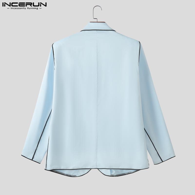 INCERUN Costume de toamnă supradimensionate din două piese pentru bărbați, blazer cu mânecă lungă cu cusături, seturi de pantaloni lungi drepți