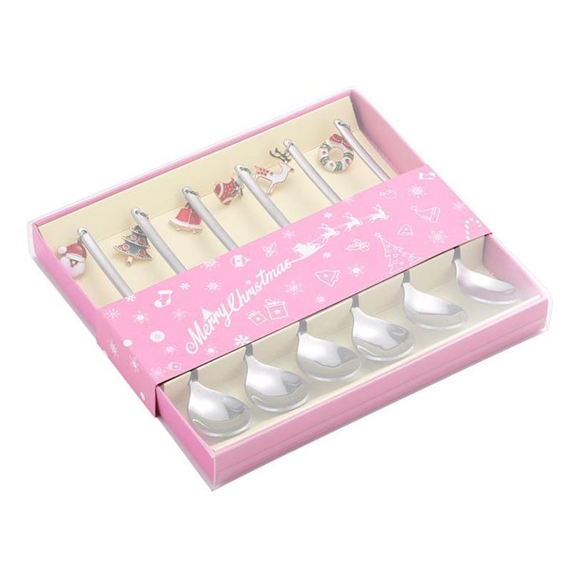 Stainless Steel Christmas Spoon Set Elk Pendant Exquisite Craft Tea Spoon Creative Tableware Party Ornament Style Dessert Spoon