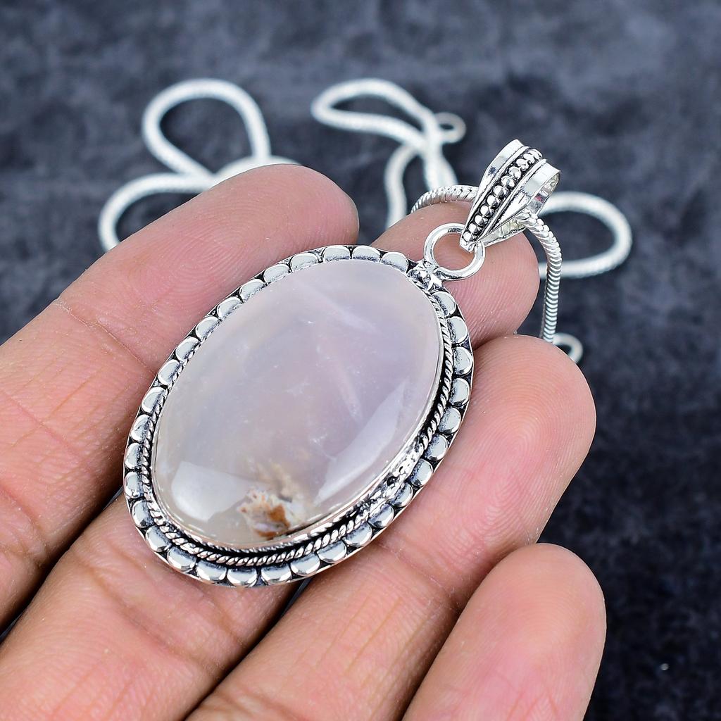 Rose Quartz Gemstone Handmade 925 Sterling Silver Jewelry Pendant 2.25" M-2938