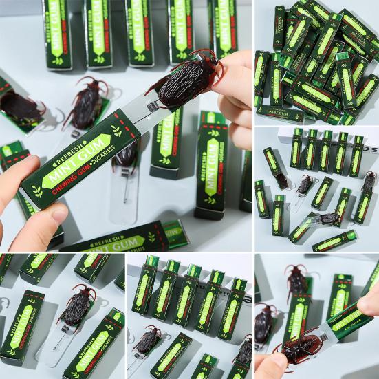 Yousheng 12 Stück Streich Kaugummi Set Falsche Kakerlake Pop-Up Gag Spielzeug für Aprilscherz Realistischer Praktischer Witz Partyzubehör