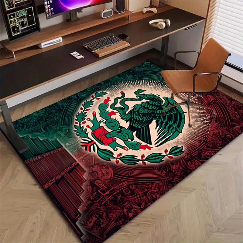 México Football Polyester Carpet, Soft Indoor Mat for Office Chair, Living Room, Computer Desk - Decorative Home Office Rug Design