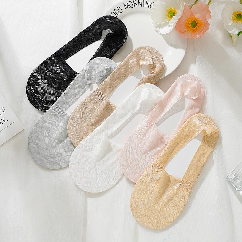 5 Pairs Women Sexy Lace Floral Socks Female Invisible Socks Boat Socks