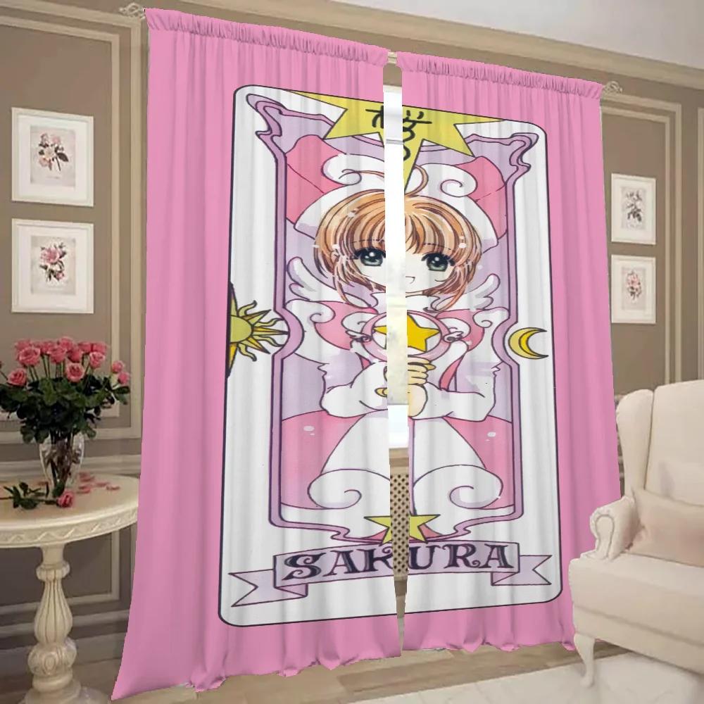 Zasłony kuchenne do salonu 2 sztuki Zasłony zaciemniające Zasłona drzwiowa C-cardcaptor S-sakura Przegroda Dekoracja sypialni Dom
