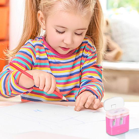 Portable Pencil Sharpener with Lid Dual Holes Pen Sharpener Plastic Manual Students Pencil Sharpener for Classroom Office Home
