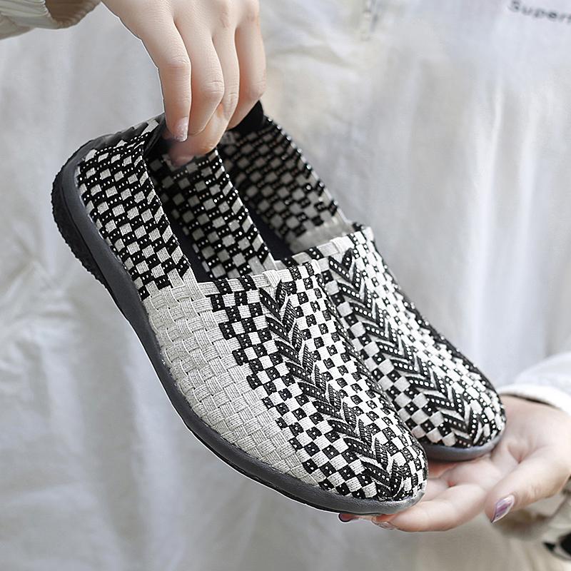 Summer Moccasin Beach Shoes Women Black Casual Weave Slip on Braided Blue Flats Sneakers Plus Size