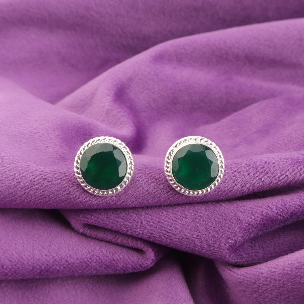 Natural Green Onyx Stud Post Best Sisters Gift New Earrings 925 Sterling Silver EE-147-17