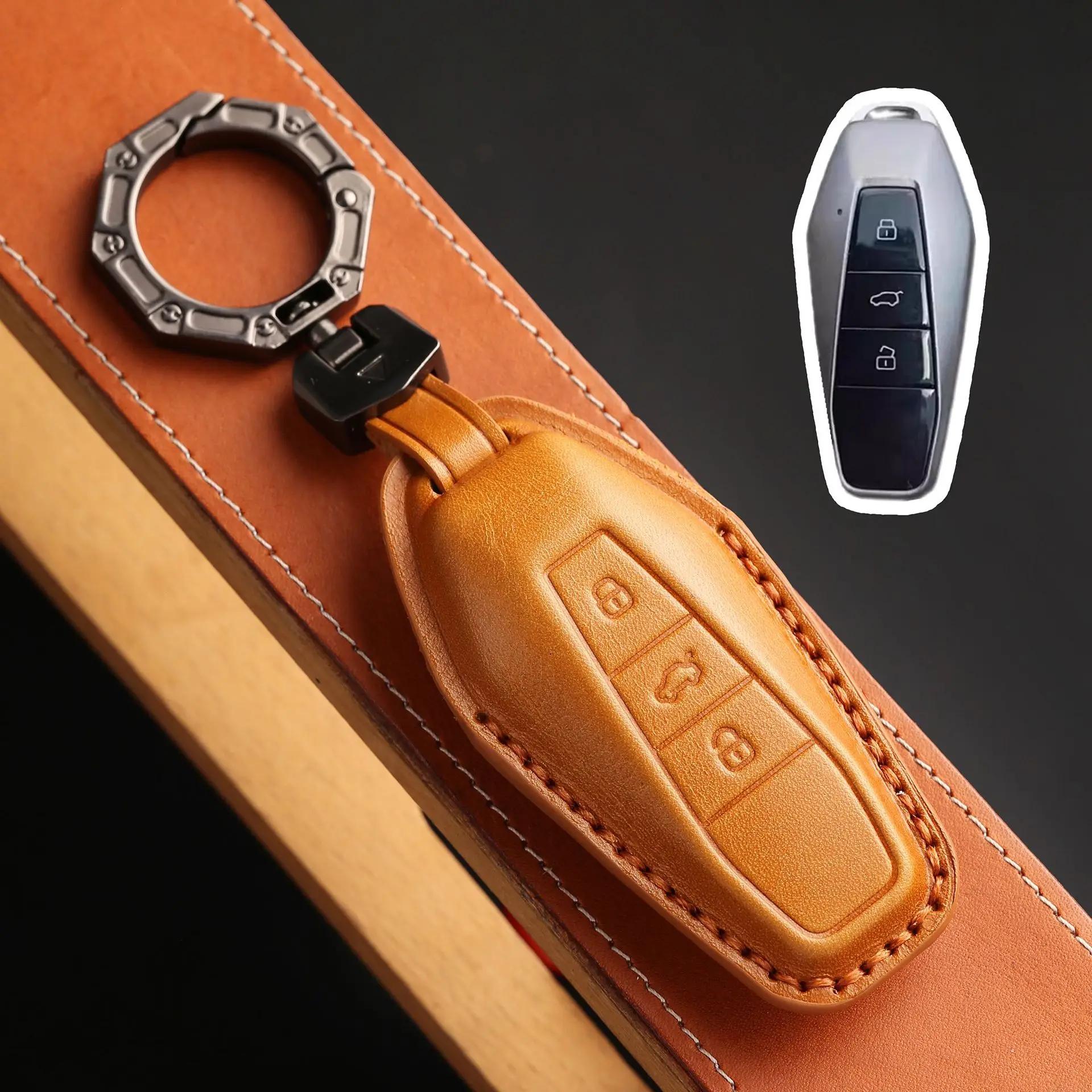 

Leather Car Key Fob Case For Chery Icar 03 Icar03 Aiqar Eq7 Eq5 Eq3 Remote Cover Shell Keychain Key Ring Holder Accessories