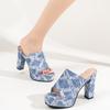 Super High Heels Women Slippers Classic Canvas Denim Slipper Summer Open Toe High Heeled Sandals Chaussons Femme Sandalias Tacón