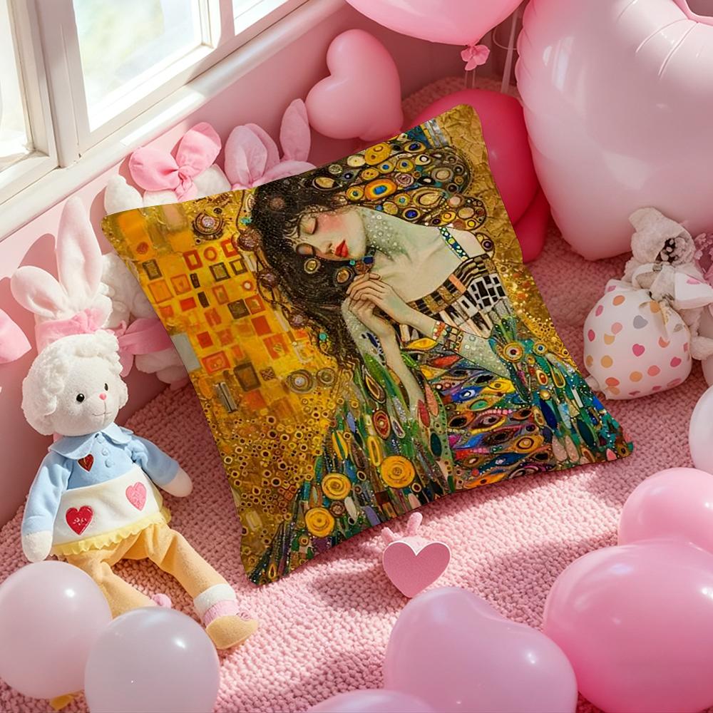 Gustav Klimt Oil Painting Cushion Cover Pattern Printed Pillowcase for Living Room Sofa Cushion Cover & Bedroom Decor