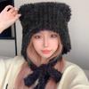 Bear Ears Woolen Knitted Hat for Women In Winter  Showing Face Small Plush  Cute Ear Protection  Warm Big Headband Cold Hat