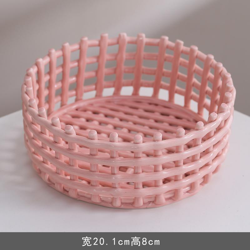 

Круглая керамическая фруктовая тарелка, плетеная корзина для хранения закусок, конфет, украшения, скандинавский домашний кухонный слив, фруктовая и овощная тарелка
