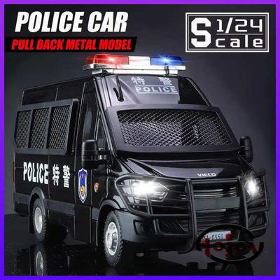 Carro de brinquedo de metal em escala 1/24, carro de polícia à prova de explosão, carro de liga fundida, modelo de presente para meninos, presente para crianças, carro de brinquedo de quatro portas, ornamentos de coleção