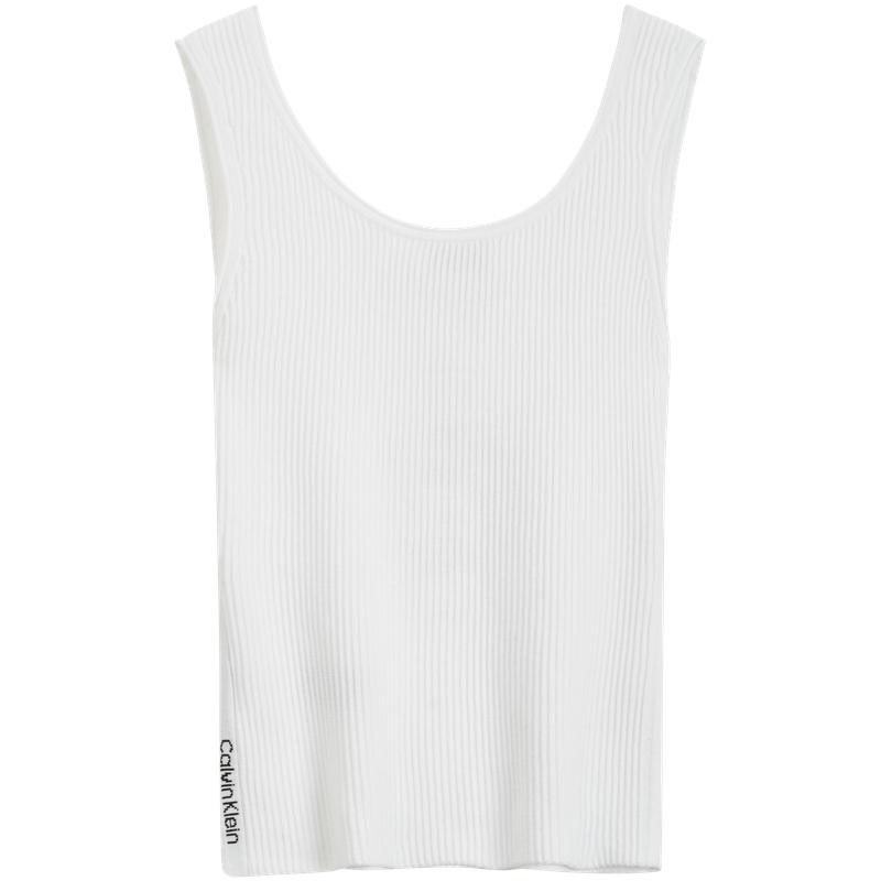 Calvin Klein Logo Jacquard U-Neck Sleeveless Knit Top Women tops Moonlight-White 47B318G
