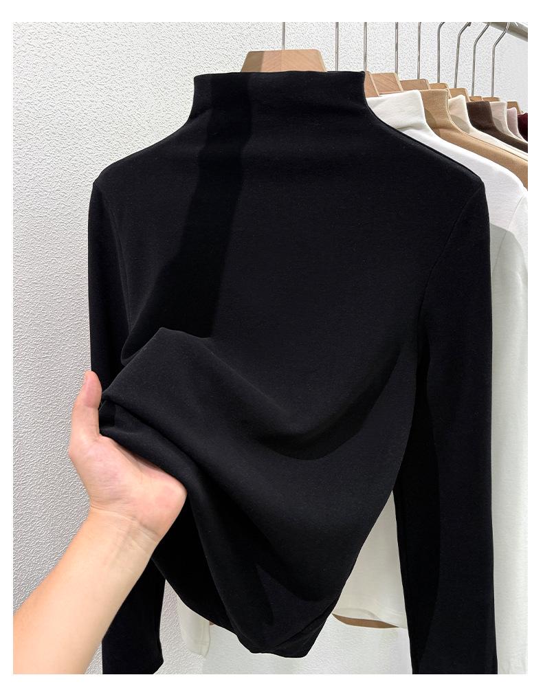 Silk Half-High Collar Women's Base Layer: 2025 Autumn/Winter Velvet Lambswool Warm T-shirt.