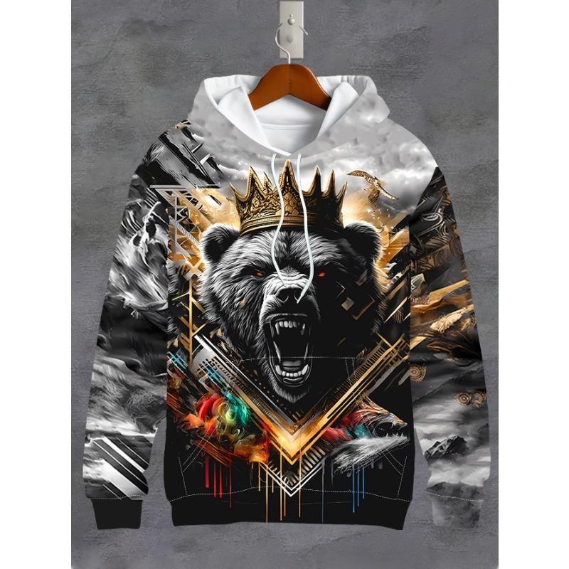 Vintage Men s Hooded Hoodies 3D Printed Eagle Pattern Sweatshirt Drawstring Sportwear Long Sleeve Tops Casual Men s Clothing S 1816₽