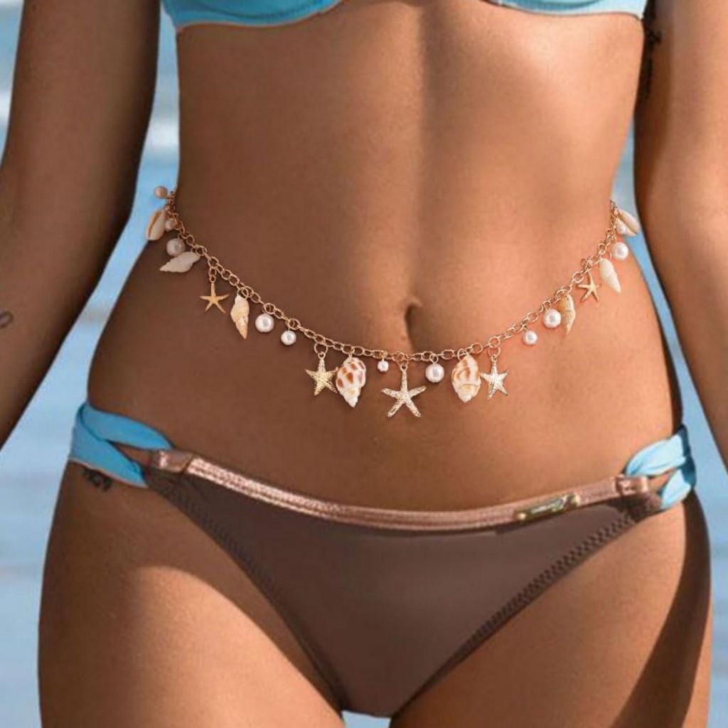 European & American Beach Resort Pearl and Starfish Waist & Body Chain