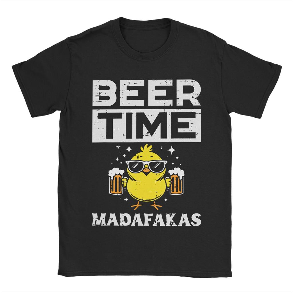 Beer Time Madafakas Fun Chicken TShirts Men  Vintage 100 Cotton Tees O Neck Short Sleeve T Shirt Summer Clothing