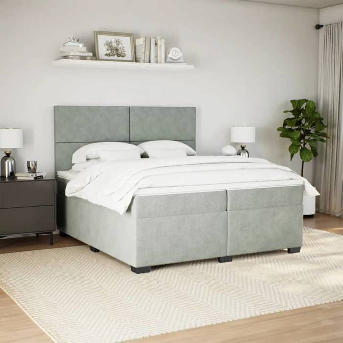 Maison Exclusive - Sommier à lattes de lit et matelas Gris clair 200x200cm Velours