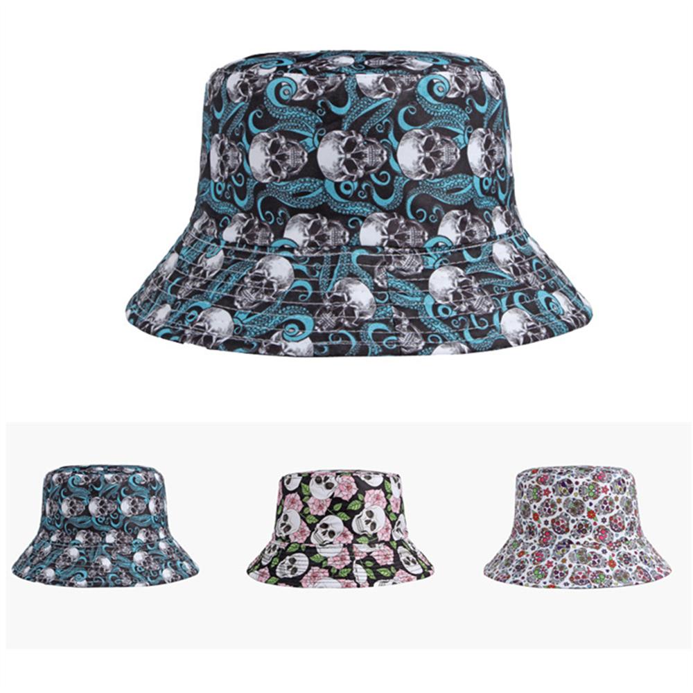 Unisex Skull Graffiti Bucket Hat UV Sun Protection Outdoor Sports Fisherman Cap for Men Women
