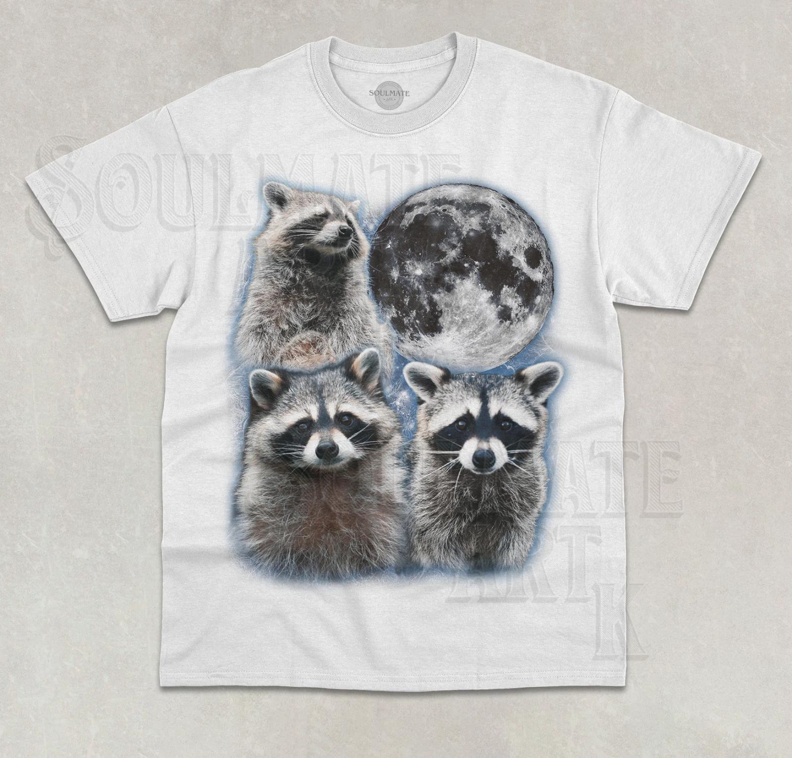 Three Raccoons Moon T- Shirt Funny Animal Raccoon Meme Unisex Graphic  Shirt M