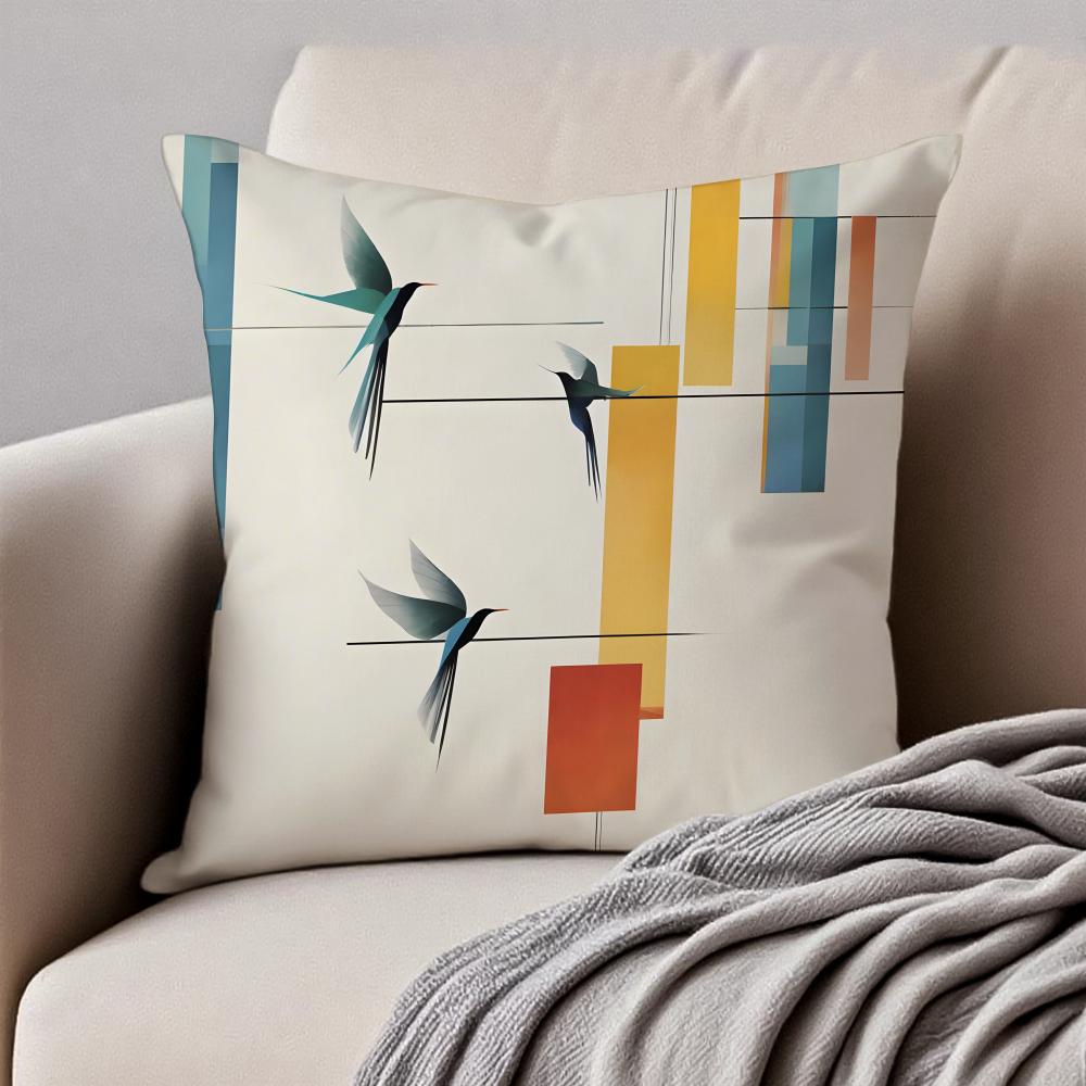 Minimalist Abstract Geometric Bird Pattern Cushion Cover Pillowcase Antidustmite Invisible Zipper Short Plush Sofa Cushion