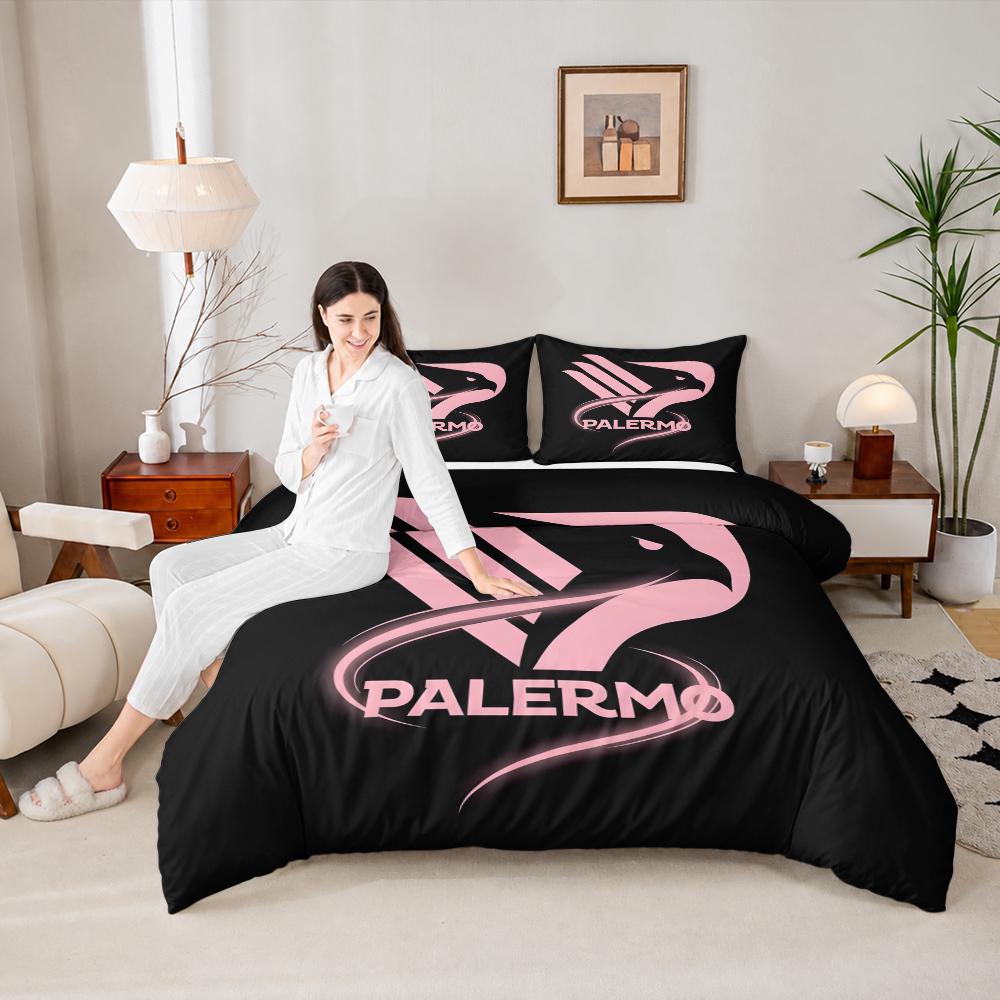 Set Biancheria da Letto Palermo FC Aquila Rosa 3 Pezzi, Moderno Set Copripiumino con Emblema Squadra Calcio per Camera da Letto dei Tifosi Regalo