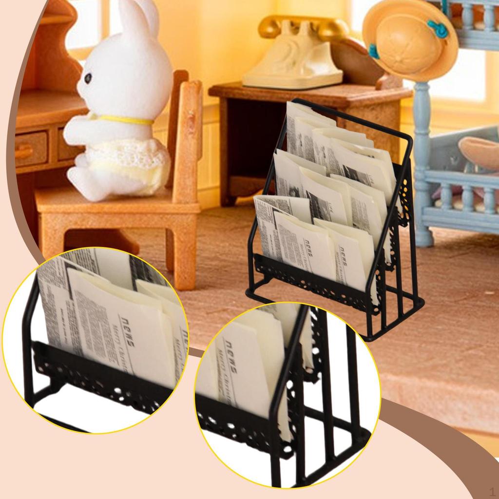 1 :12 Scale Dollhouse Magazine Display Stand Decoration Miniature Newspaper Organizer for