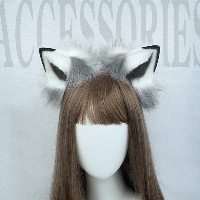 Creative Simulation Animal Cosplay Props Husky Dog Ears Headband Plush Tail Set Hair Accessories for Halloween Chris