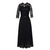 Women's Solid Color Three-quarter Sleeve Round Neck Long Lace Evening Dress