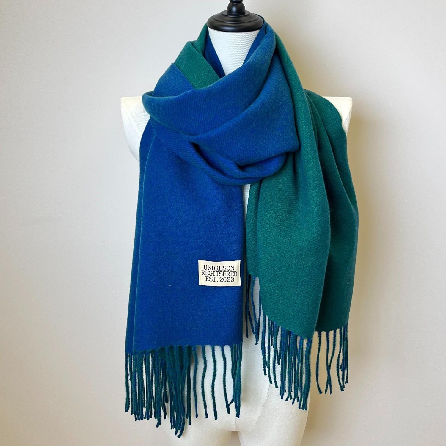 

Двусторонний двухцветный шарф, простая базовая шаль с кисточками из искусственного кашемира, осенне-зимний унисекс, утепленный шарф для защиты шеи