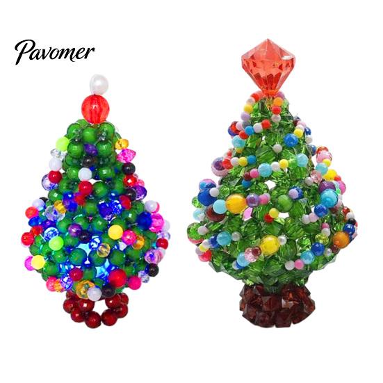 Decorative Holiday Charms Handmade Beaded Christmas Tree Ornament, Sparkly Crystal Bead Mini Art for Holidays Tabletop Decor, Hand-Woven Xmas Desktop