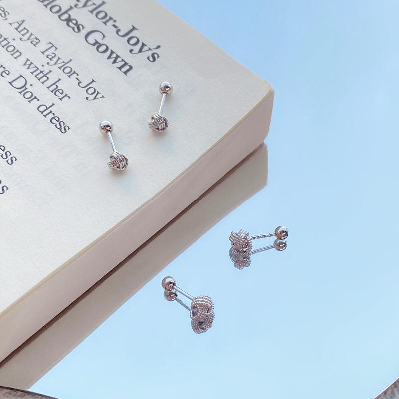 999 Sterling Silver Ruyi Knot Stud Earrings, Simple Chinese Style Women s Ear Accessories Pure Silver