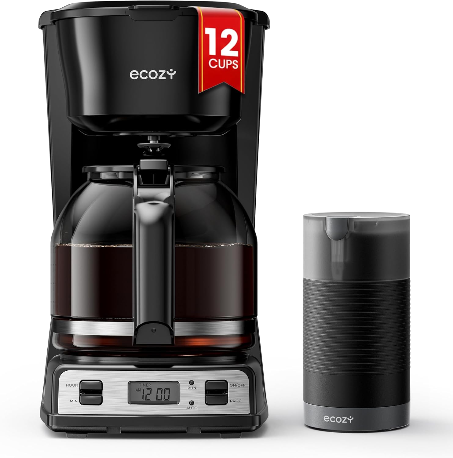 12-Cup Drip Coffee Maker with Electric Coffee Grinder Combos, Programmable Coffee Machine with Washable Basket Filter, United States