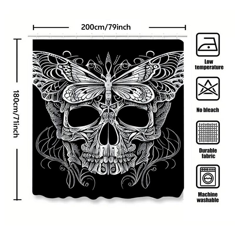 Tuniu Black Skull Lace Floral Pattern Bathroom Curtain Gothic Decor Bedroom Shower Curtain