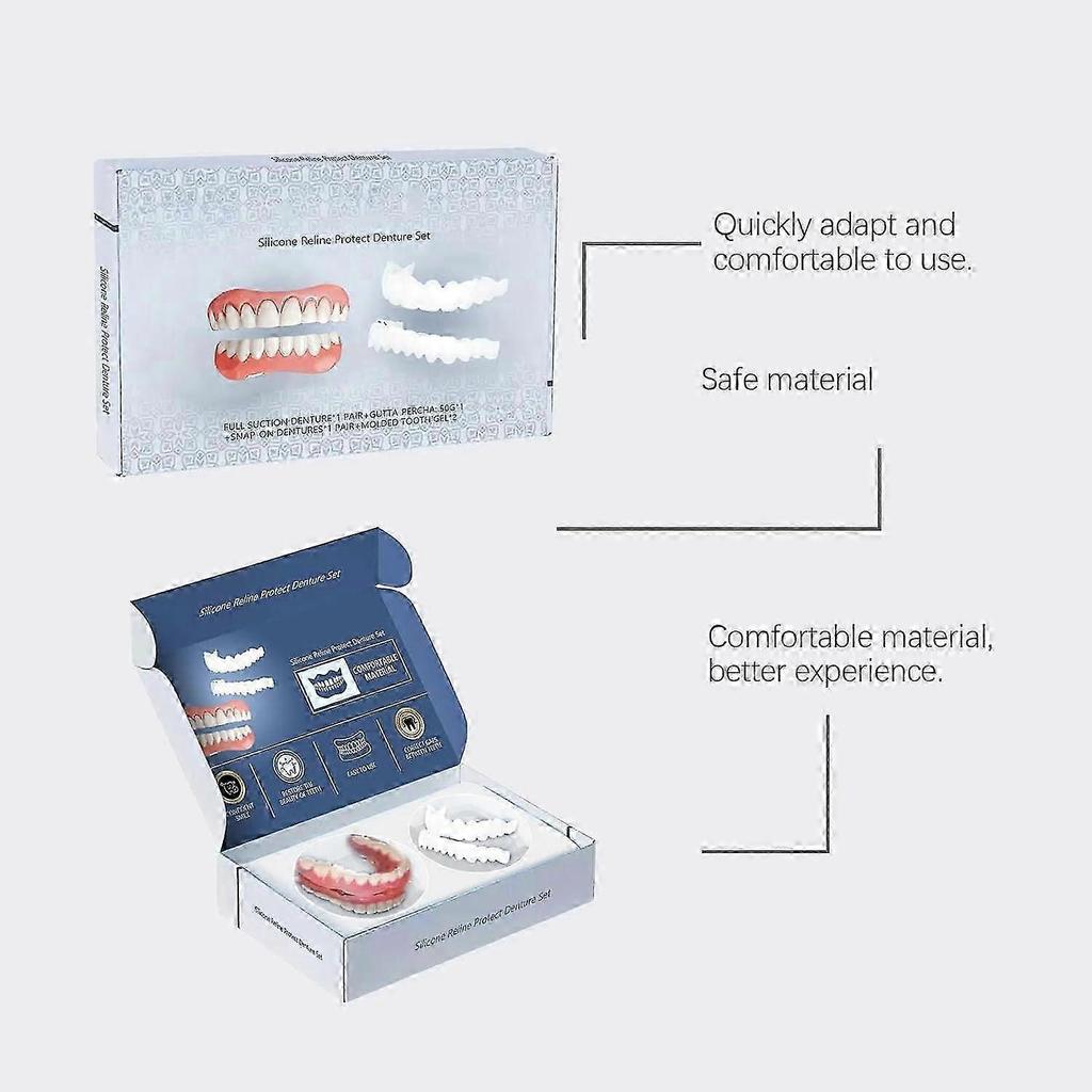 Premium Custom Silicone Denture Set, Soft Silicone Full Upper and Lower Dentures, Comfortable and Durable Dentures 1 Set