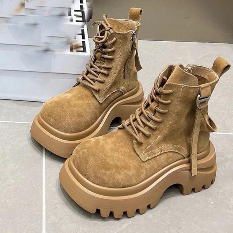 Flache Plateau Damen Stiefeletten Wildleder Winterschuhe Designer Schnürung Sportstiefel 2025 Lässige Chelsea Botas Damenschuhe