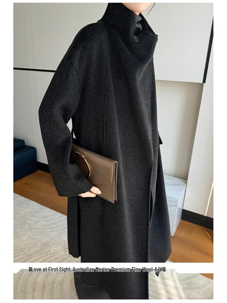 Damen Midilanger 2025 Kaschmirwolle Tweedmantel - Doppelseitig, Überknie, High-End Mode für Herbst/Winter