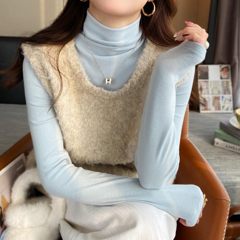 

Розовая водолазка для женщин на осень и зиму, новый облегающий крой и стиль класса люкс, начесанный верх с ворсистым воротником XL