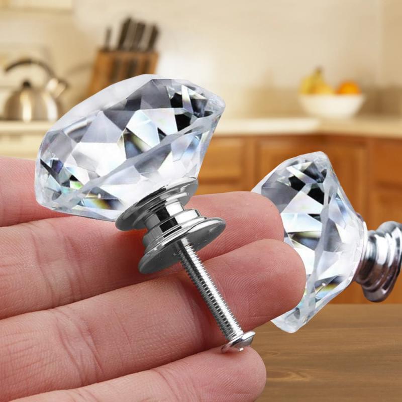 10pcs/pack Clear Crystal Cabinet Knobs,30mm Diamond Shape Pulls for Dresser & Drawer,Kitchen Bathroom Cabinets Handles Hardware