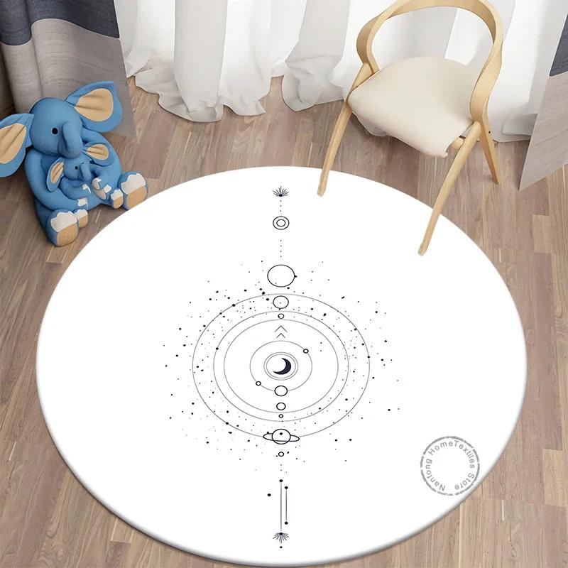 Mystery Constellation Printed Round Carpet Sun and Moon Living Room Rugs Camping Picnic Mats Anti-Slip Yoga Mat for Living Room