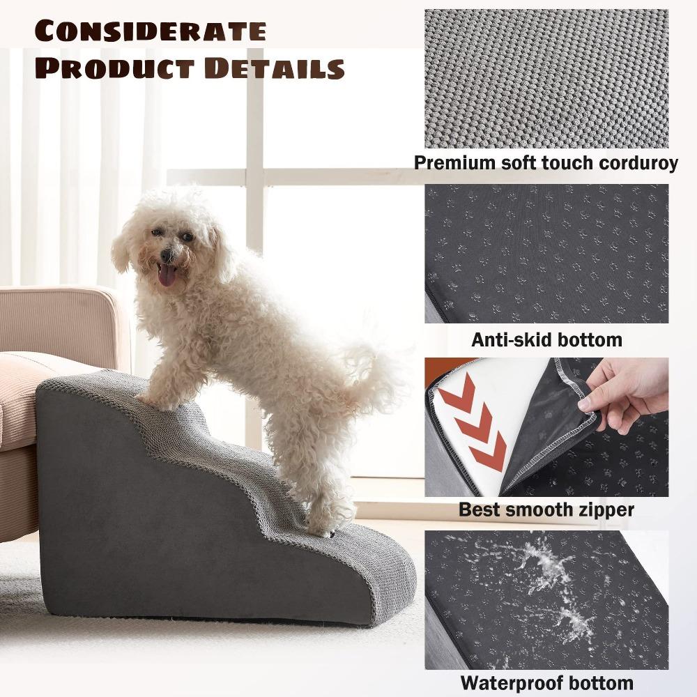 Washable Pet Steps for Small Dogs Non Slip Foam Stairs with Removable Cover for Sofa Bed Climbing Dog Ramp