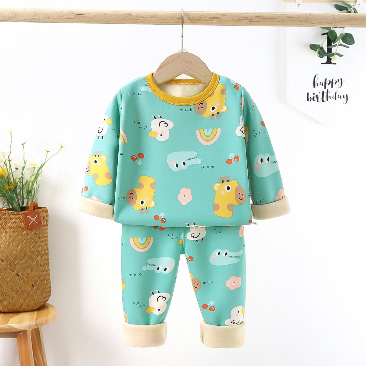 

Зима осень Детские пижамы Комплекты одежды для мальчиков и девочек Мультяшный бархат Топы+брюки 2 шт./комплект Детская одежда костюм Пижамы 110cm