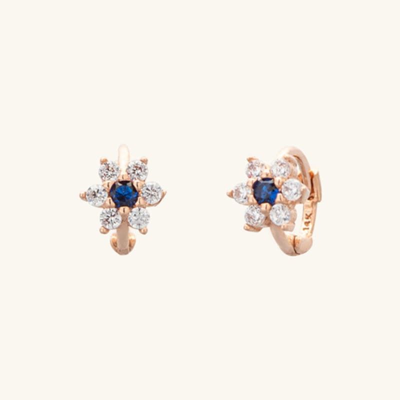 LUNNE 14k Blue Flower Cubic Mini One-Touch Earrings (14k Gold) #B05