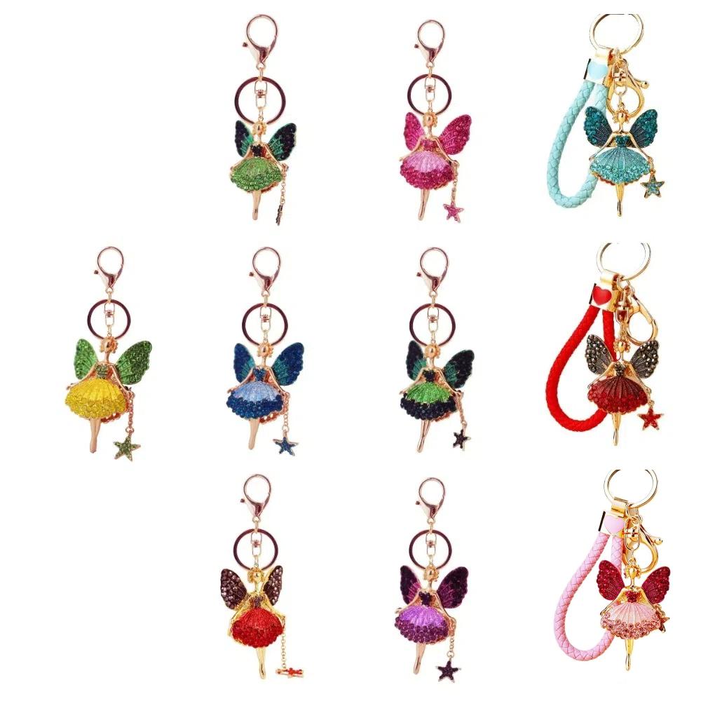 Metal Ballet Girl Keychain Zircon Car Key Ring Luxury Rhinestone Girl Pendant  Women