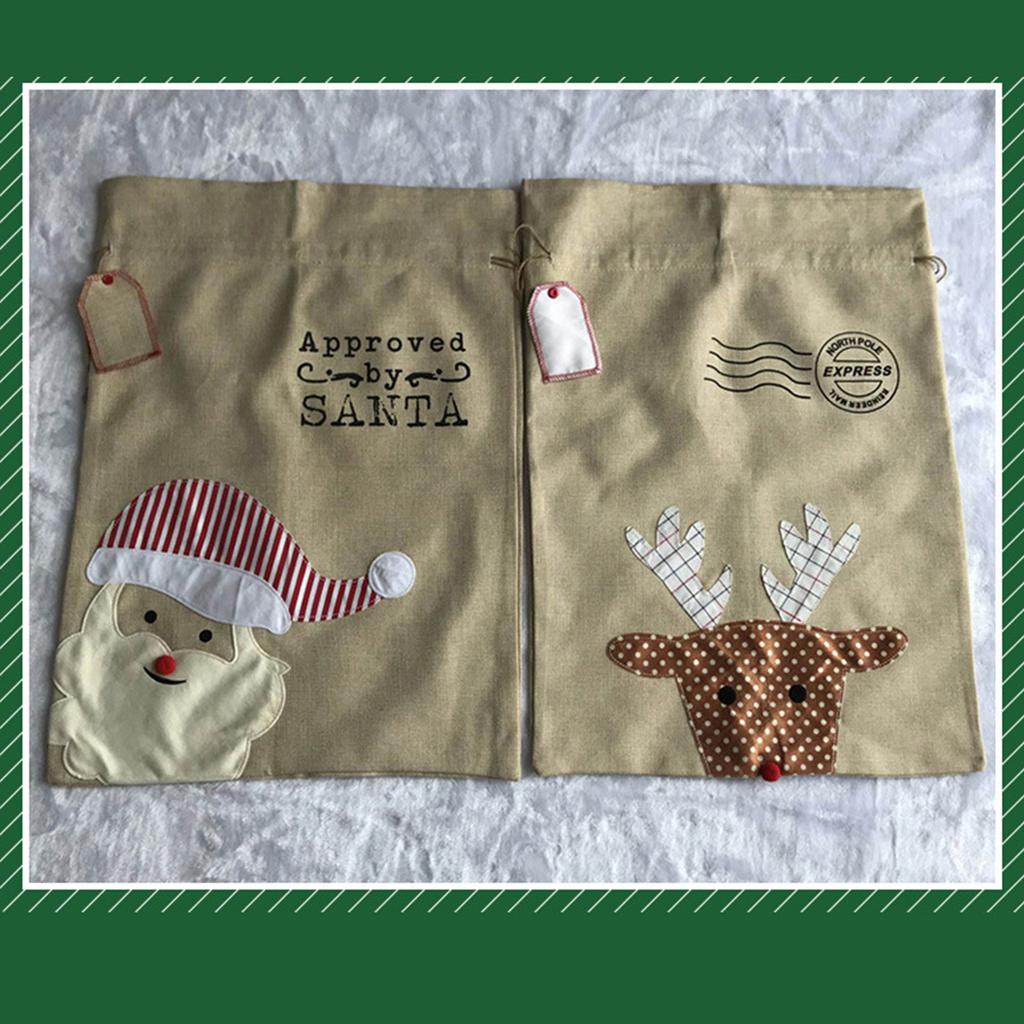 Handmade Christmas Present Pouch Large Polyester Bag for Holiday Gift Wrapping Santa/Deer Candy Storage Container