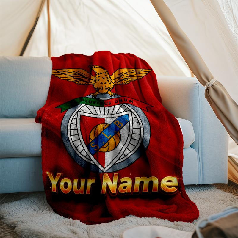 1pc Personalized Name B-Benfica Theme Blanket - Digital Print, Polyester, Cozy for All Seasons, Perfect for Outdoor, and Travel