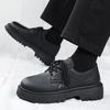 Fashion Leather Shoes Spring Men Platform British Brand Casual Retro Loafers Height Increasing Trend Black Formal Shoes