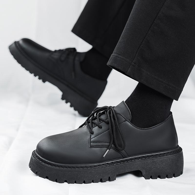 Fashion Leather Shoes Spring Men Platform British Brand Casual Retro Loafers Height Increasing Trend Black Formal Shoes Zapatos