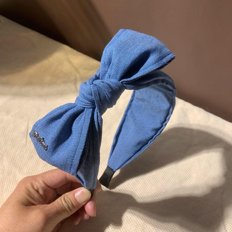 

Женские джинсовые повязки для волос с большим бантом ручной работы, завязанные широкие боковые буквы, аксессуары для волос, винтажная повязка на голову для девочек, обруч для волос Size fits all